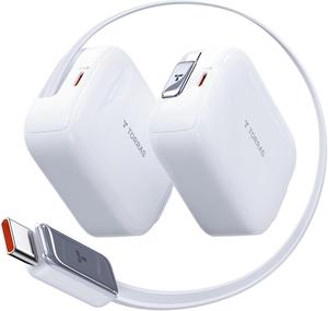 TORRAS FlexLine 67W 急速充電器 業界最長巻き取り式【100CMコード内蔵】type-c 2ポート ケーブル ー体型 GaNIII技術 折畳み式プラグ PD/QC3.0/PPS規格対応 iPhone/iPad/Android/Switch/ノートPC など対応