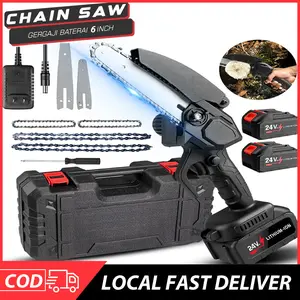 Mesin Chainsaw 6 Inch Cordless Chainsaw Pemotong Kayu  Gergaji Listrik 2 Baterai Gergaji Baterai Gergaji Rantai Elektrik Mini Chainsaw Handheld Chain Saw