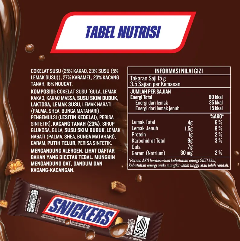 SNICKERS Peanut Original 51g - Cemilan - Coklat - Caramel 3