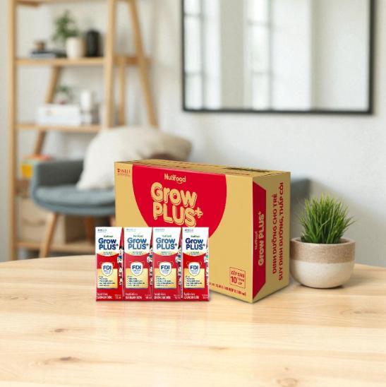 Thùng 48 hộp Mẫu Mới 180ml-110ml Sữa Pha Sẵn Grow Plus Đỏ Nutifood Với Công Thức Dinh Dưỡng FDI