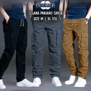(EXCLUSIVE-ID) Celana Cargo Loosepants Unisex Bahan Ergan Cotton Twill RF Karet Pinggang 5 Saku Size M L XL XXL Standar Distro Premium