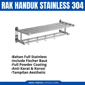 Rak Handuk SUS 304 4+2 Bar Kapstok Stainless Rak Handuk Kamar Mandi Anti Karat Wall Mounted 60cm Chrome