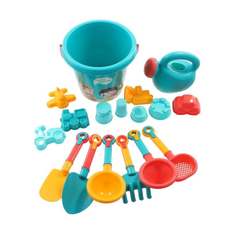 Product Introduction of 18Pcs/Set Travel Beach Toys Kids Beach Toys Set With Sand Rake Watering Can Bucket Shovels Rakes Models Play Tools 34