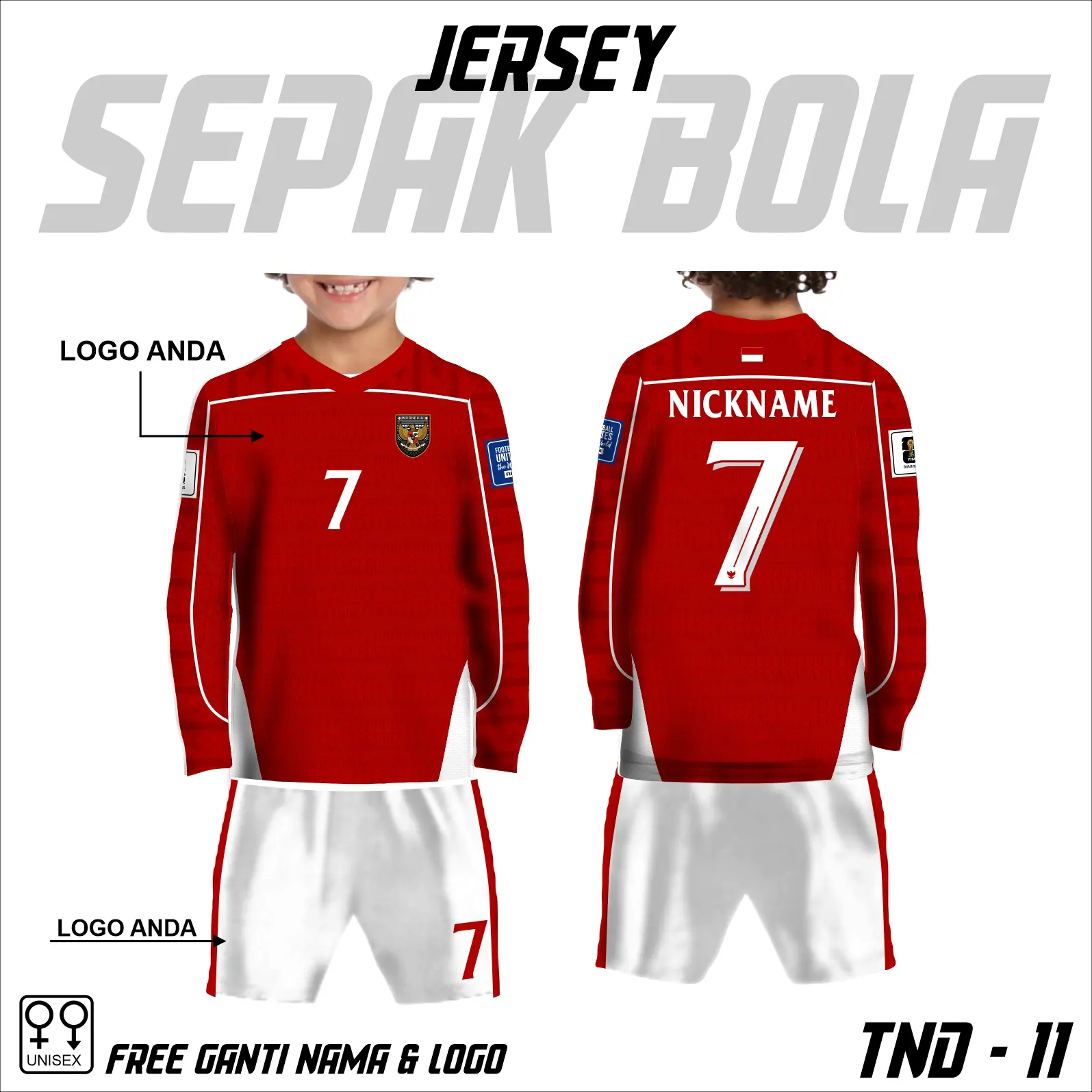 Setelan Jersey timnas Indonesia terbaru 2025 kaos bola anak baju kualifikasi piala dunia 2026 lengan panjang