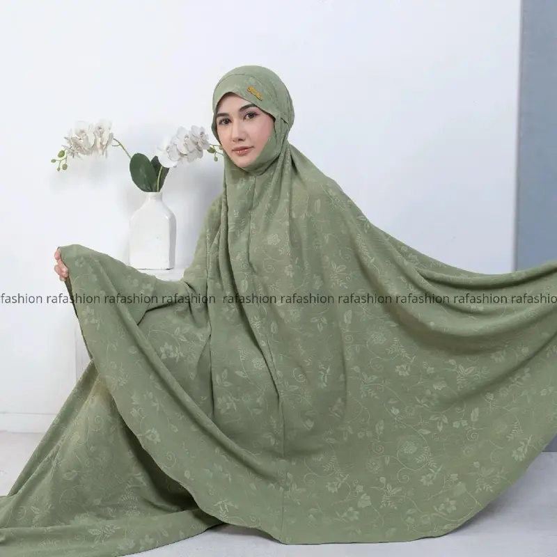 Ra Fashion - Mukena aqila Dewasa Embos crinkle Airflow Syar'i Penutup Dagu Motif Bunga Mewah Cantik Nyaman Panjang Atasan Traveling Beli Lokal 0