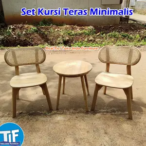 Set Meja Kursi Teras Minimalis Anyaman Rotan Asli Kayu Jati