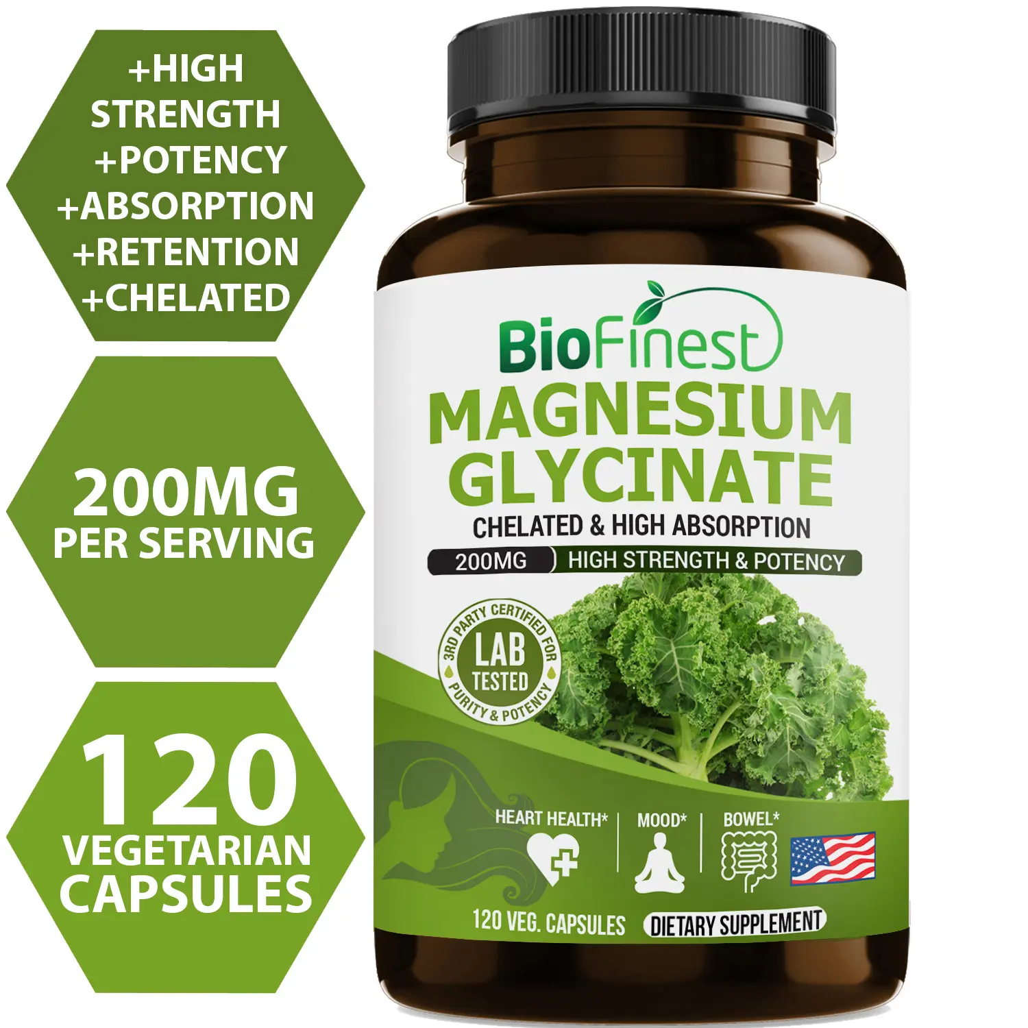 Biofinest Magnesium Glycinate 200mg – Supports Bone, Muscle & Sleep (120 Capsules)