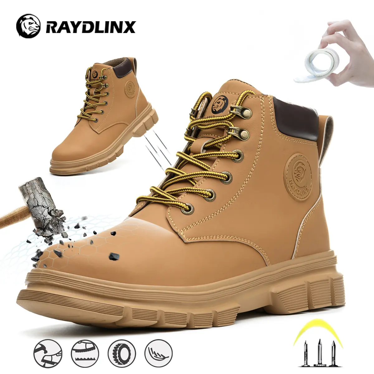 Steel Toe Safety Boots, Anti-Smashing, Anti-Puncture, Non-Slip, Wear-Resistant Boots, Work Site Protective Shoes Footwear
