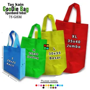 Tas Kain Spunbond Goodie Bag Model HBPA Handle Box Press 75 gsm S M L XL Polosan Bisa Di Custom sablon Logo Untuk Promosi Kantong Belanja Serbaguna Bingkisan Souvenir Ulang Tahun / Ultah, Paper Bag Wedding / Pernikahan / Laundry Go green Ramah Lingkungan