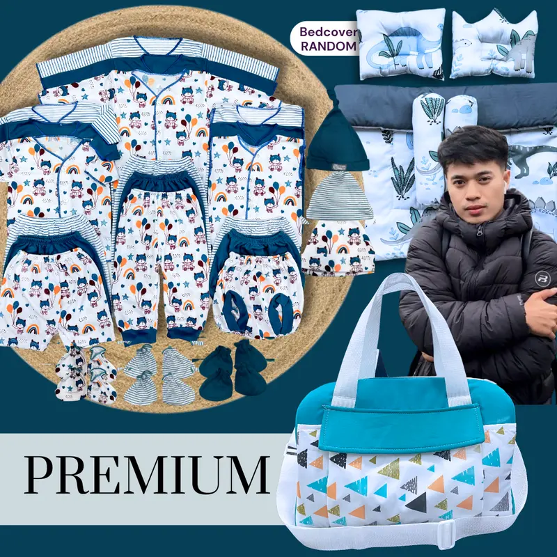 PAKET BEROJOL BEDCOVER - stelan newborn 18pcs Free Bedocver 2 bantal 2 guling dan Grandz Prize Diapers Jumbo - Baju Bayi 0-3 bulan 0
