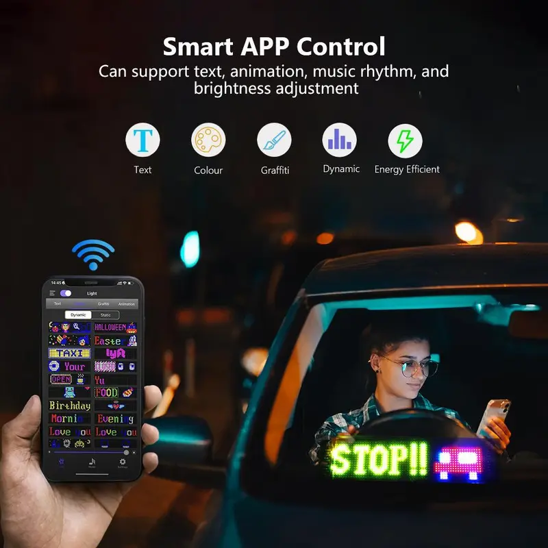 Flexible Matrix Pixel Light, RGB Scrolling Illuminated Signage, USB Powered Bluetooth-compatible Control LED Light, Novelty Lighting for Car & Store, Car Accessory 3