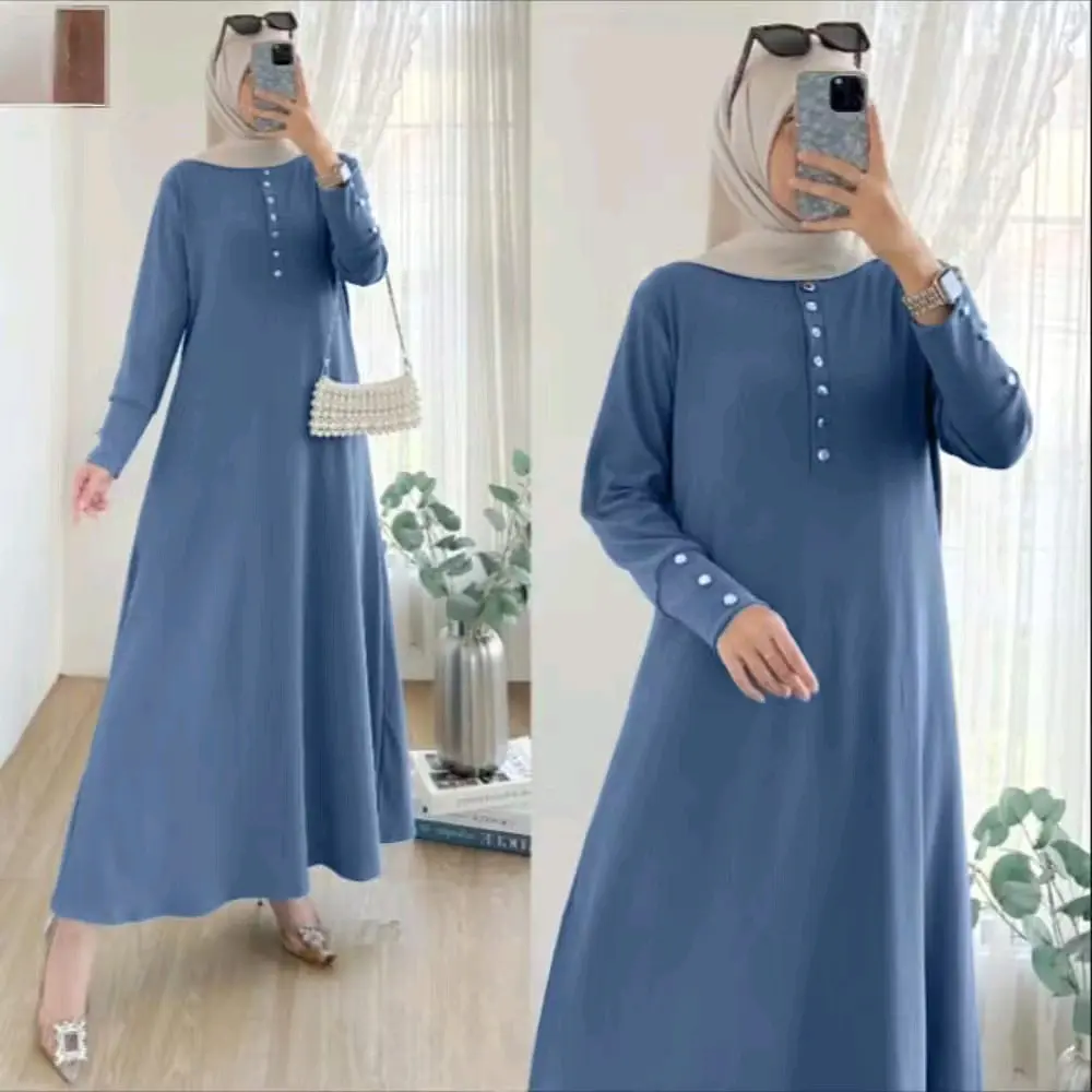 Gamis polos bahan kenit DENIM