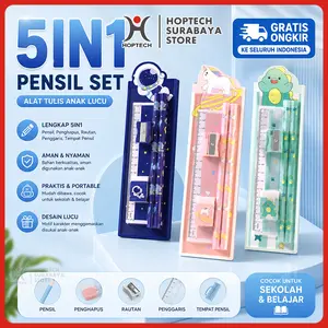 Hoptech SRBY - 5in1 Pensil Set Alat Tulis Anak Lucu Dan Penghapus Untuk Tempat Pensil Buku Tulis Sekolah