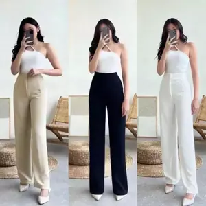 [PROMO BUY 1 GET 1] Pinsnexstore - COZY KNIT PANTS Celana Panjang Highwaist Cewek Kain Knit Lembut Anti Kusut Pinggang Karet Cuttingan Kaki Jenjang Cocok Untuk Korean Style Wanita Rib Standar