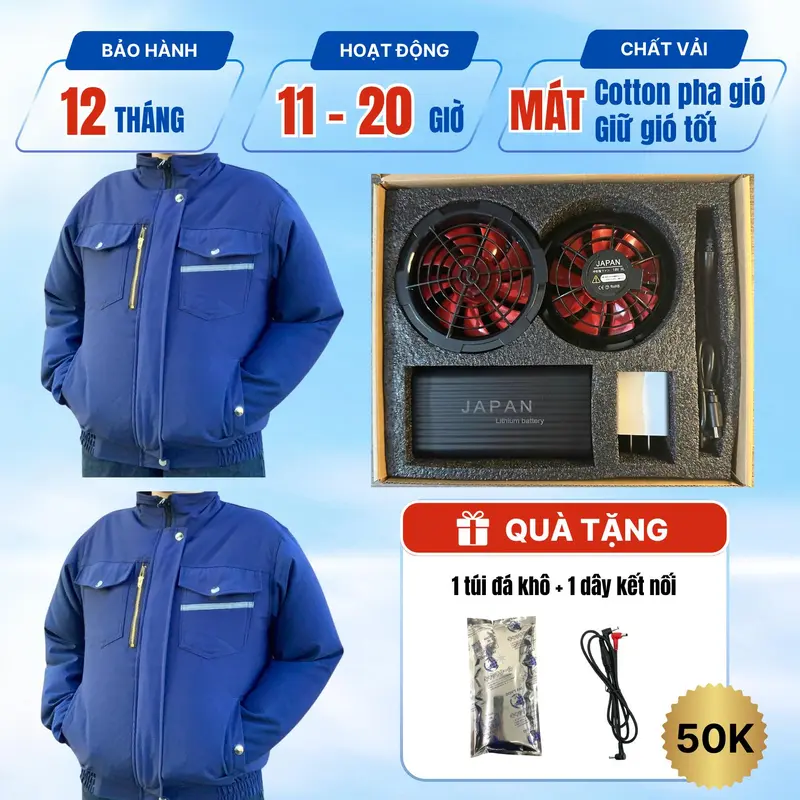 [2 ÁO + 1 BỘ PHỤ KIỆN JAPAN] Combo Áo nắng Điều hòa 2025, Áo quạt gió điều hòa  Pin dung lượng cao sử dụng lên tới 18 tiếng, làm mát, bảo vệ sức khỏe nam,nữ người lao động ngoài trời nắng nóng. 5