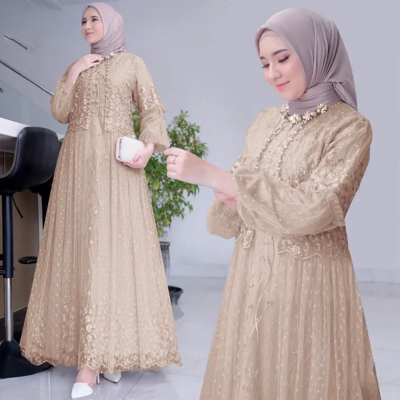 [ TerMurah ]VeLLa Gamis terBaru Brukat Premium Full Layer Depan Dress Seragam Pesta Kondangan Remaja Dewasa Wanita Jumbo 2