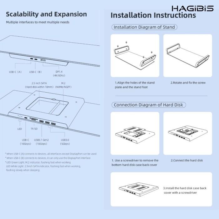 Hagibis Monitor Stand USB-C Hub with Dual Hard Drive for iMAC MAC MINI 4