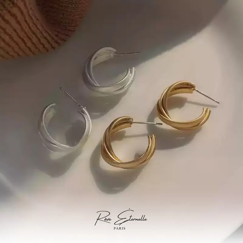 Reve Eternelle - Anting Wanita Perempuan Korea Model Twist Bentuk C Cantik Elegan Anggun Earrings Korean Style 7