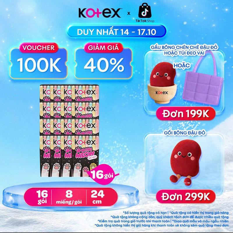 [QUÀ TẶNG HOT] 16 gói băng vệ sinh nữ nhập khẩu Kotex MiniMeow 24cm siêu mỏng cánh, Mặt bông, Siêu mềm, thoáng khí, bvs mèo tiện lợi, khủ mùi, chống tràn, ngày ít, 8 miếng/gói, bvs kinh nguyệt nhiều, miễn phí vận chuyển, bvs chính hãng, tampon.