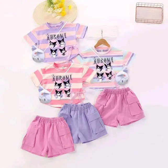 SETELAN ANAK KUROMI | Setelan Trendy kuromi celana pendek | set girls kuromi fun look 2th-6th Anak-Anak