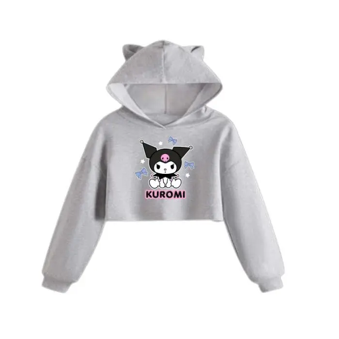 sweater hoodie telinga baju crop anak perempuan motif kuromi 1 lembut dan hangat usia 23456-12 tahun fashion 1