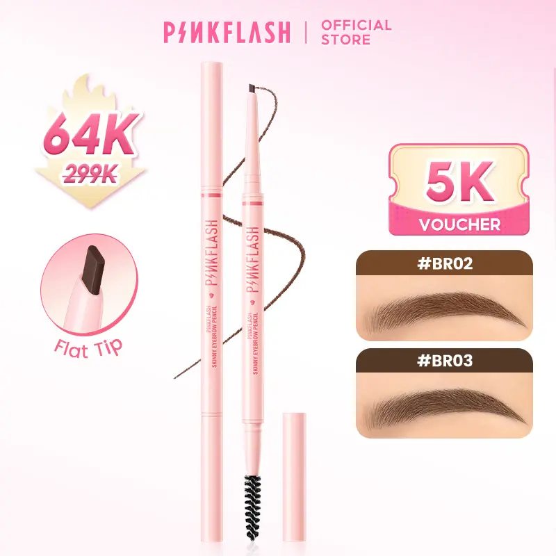 Bút kẻ mày PINKFLASH SkinnyLine siêu mảnh 1mm ngòi dẹt nét mịn hai đầu không vón cục không thấm nước lâu trôi chống gãy