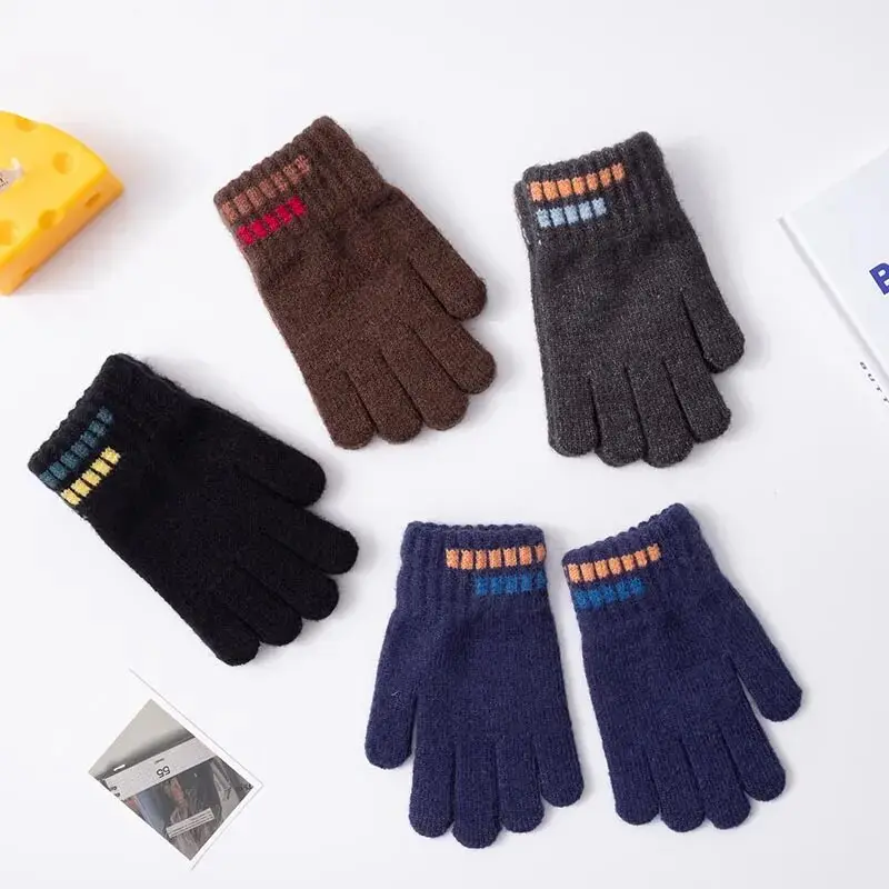 Kids Gloves Winter Boys Plain Full Finger Knitted Soft 5-12Years Outdoor Keep Warm Autumn Gloves