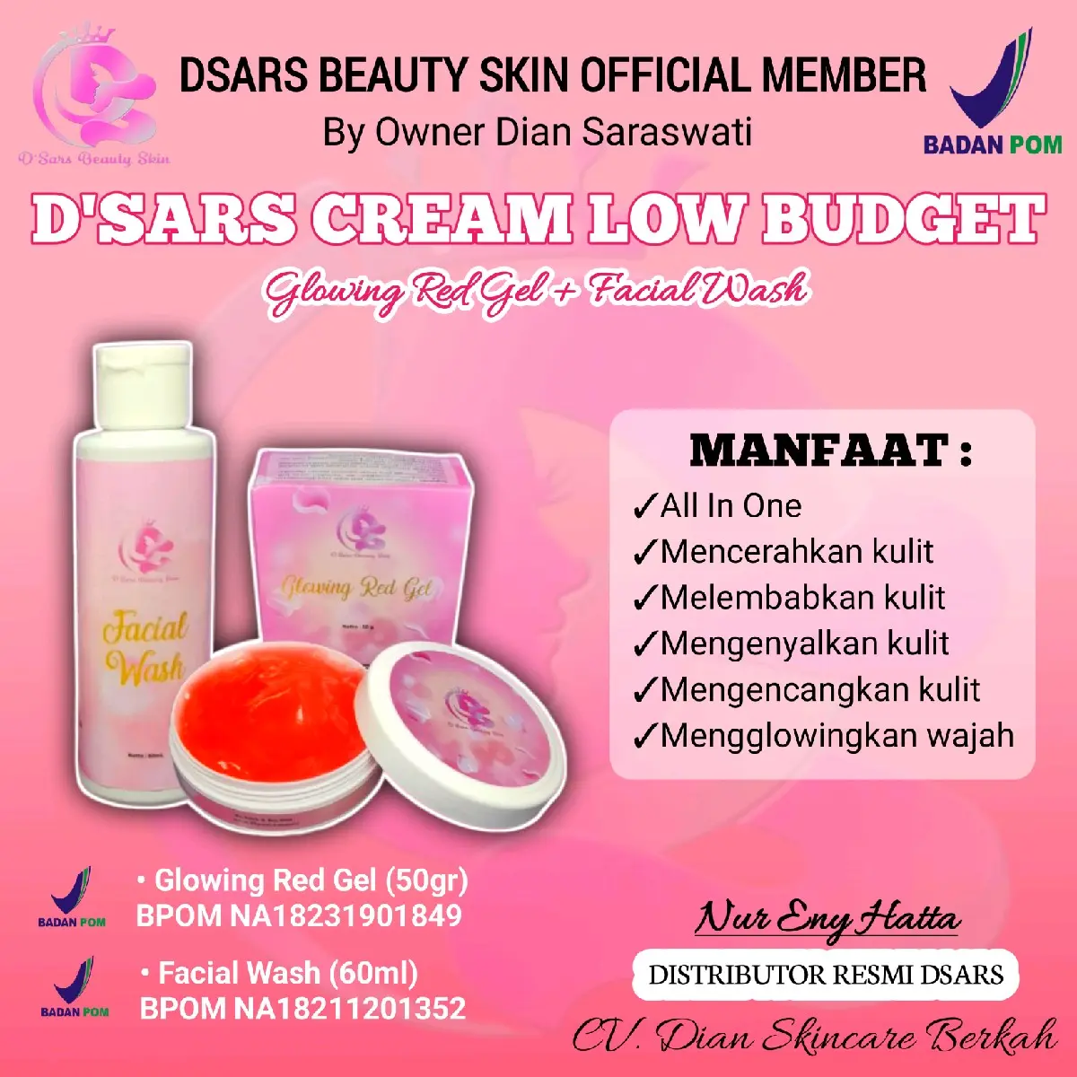 Red Gel Super Glow Premium (Cream Low Budget Dsars) Facial Mencerahkan Mengencangkan Melembutkan