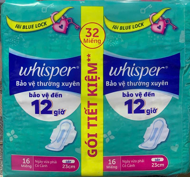HCM- 23cm - 32 Miếng Gói - 1 Gói Băng Vệ Sinh Whisper 32 Miếng Gói Có Cánh Bảo Vệ Thường Xuyên- Mẫu mới của Whisper 40