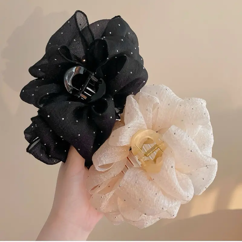 COMBO 2 kẹp Trắng+Đen kẹp gắp dọc 13cm kẹp tóc nơ bong bóng đính đá bồng bềnh phong cách thời trang 0