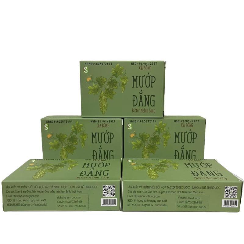 Combo 5 Bánh Xà Bông Mướp Đắng 110G Bánh thành phần tự nhiên nguồn gốc rõ ràng HTX Sinh Dược Dưỡng Body Dưỡng Da Body Nữ tặng kèm 2 túi lưới