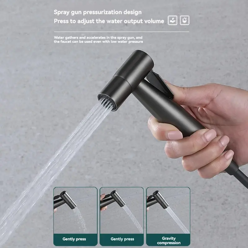 [Metaverse] 304 Stainless Steel Metal Grey Toilet Companion Spray Gun Washer Multifunctional Pressurized Nozzle