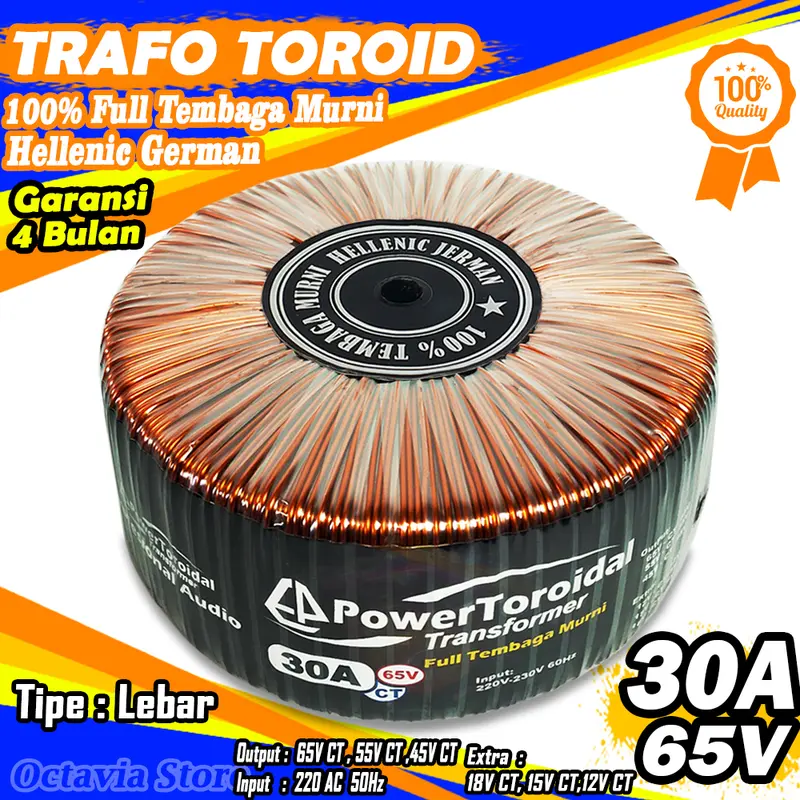 Trafo Toroid | Trafo Donat CT 65V 55V 30A (MURNI) Extra CT 12V 15V 18V Full Tembaga Murni Helecnic Jerman 0