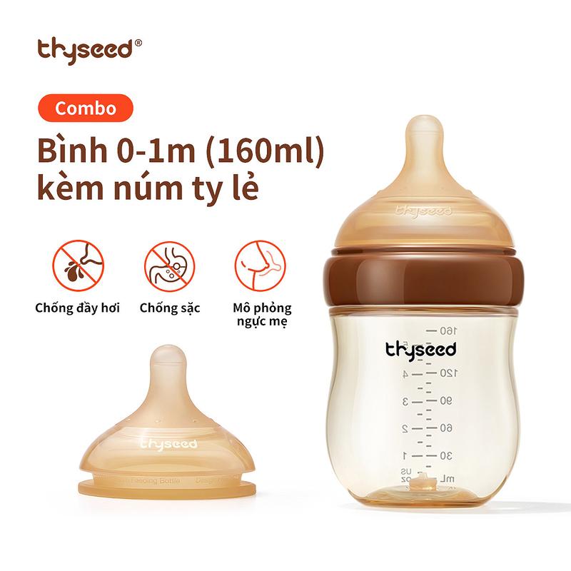   Combo bình 0-1m + núm lẻ  Bình sữa chống đầy hơi Thyseed sơ sinh PPSU chống sặc núm ti mềm 160ml 