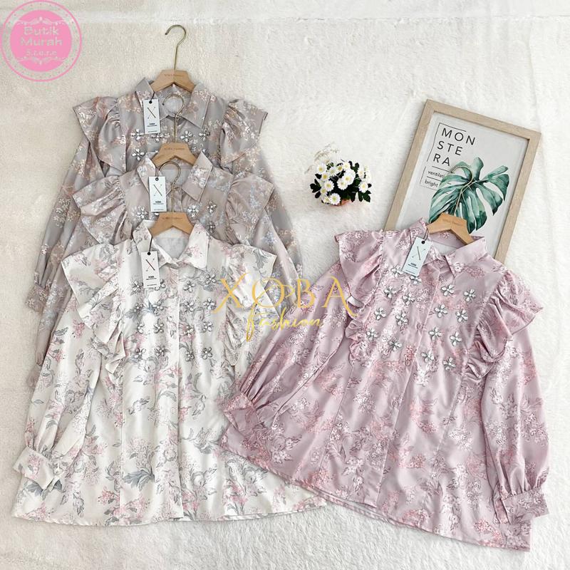 Product Introduction of Xoba LD 110,116 cm dan LD 120 cm 3544 Atasan Wanita Blus Poka Baju Panjang Kasual Brokat Renda 9
