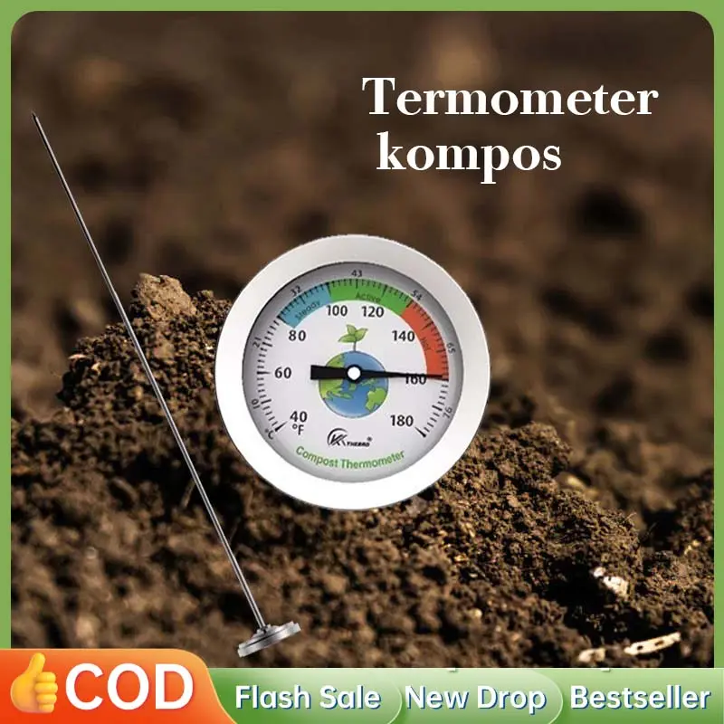 Panjang Probe 50cm Termometer Manual Thermometer Makanan Termometer Tanah Termometer Kompos Baja Tahan Karat Akurat