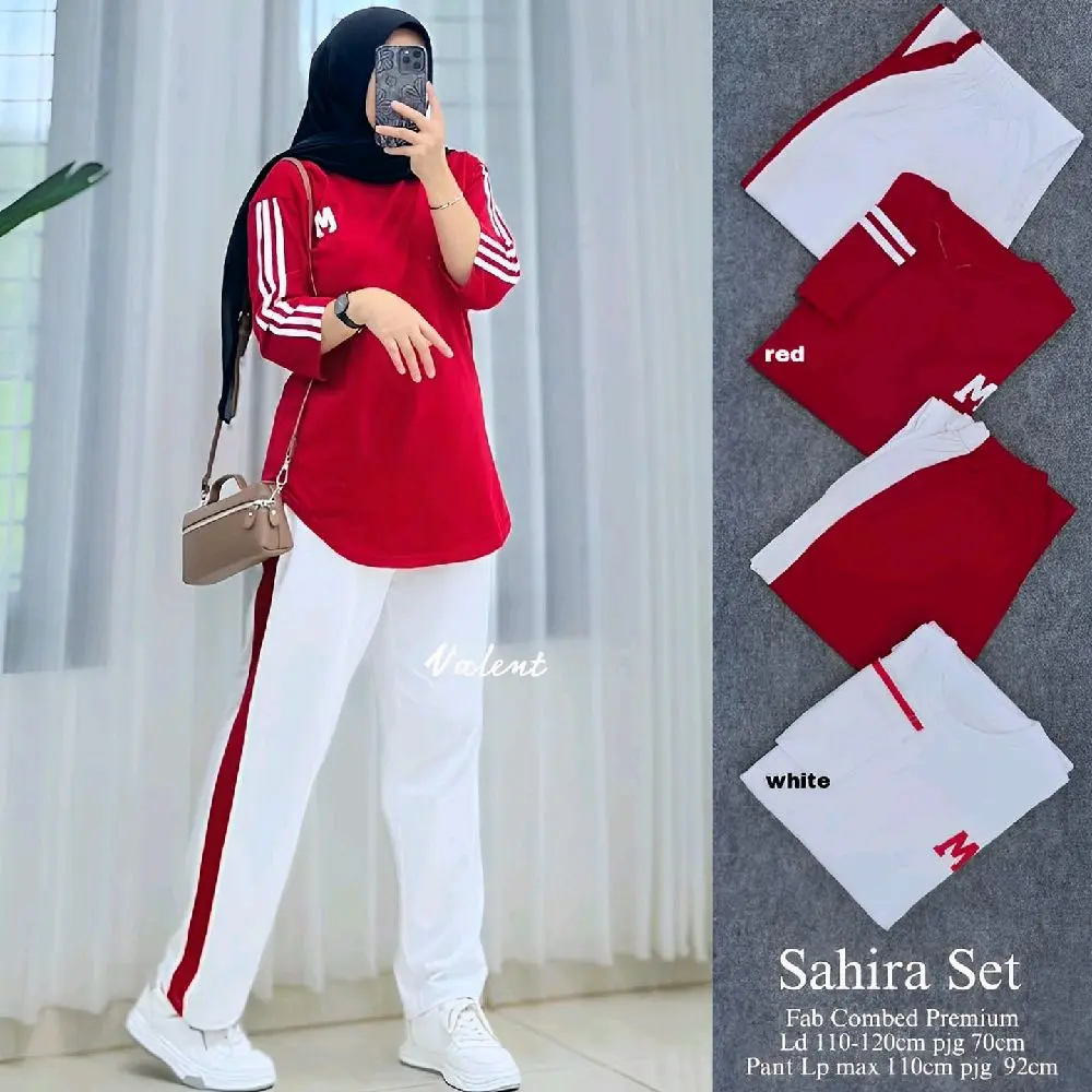Sahira Set, Martha Set Setelan Merah Putih Lengan 7/8, setelan agustusan setelan hut kemerdekaan baju olahraga merah putih baju jalan sehat agustusan