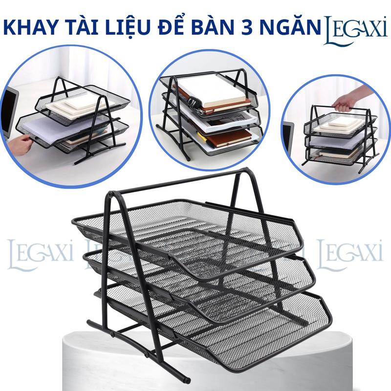 Khay Kệ Đựng Tài Liệu ĐỂ BÀN 3 Ngăn Kệ Khay Lưới Kim Loại Đựng Hồ Sơ Giấy Tờ Văn Phòng Học Sinh