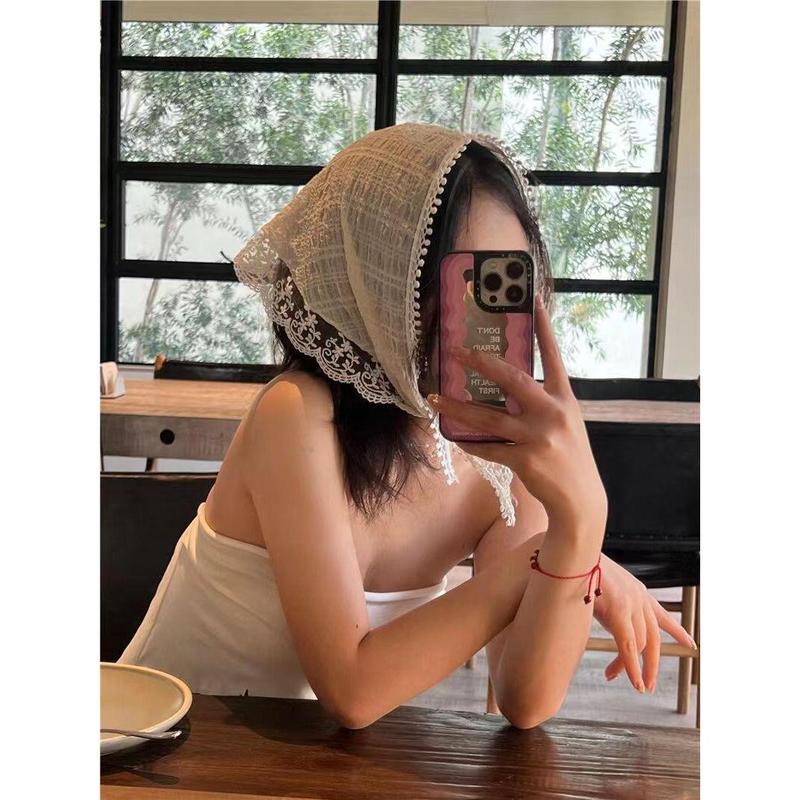 Product Introduction of Khăn Quàng cổ Quàng Cổ Ren, Phong Cách Ins Hàn Quốc, Dành Cho Nữ, Thiết Kế Cổ Điển Dây Đeo Tam Giác, Túi Tóc, Mũ Khăn Trùm Đầu, Thích Hợp Cho Du Lịch Và Chụp Ảnh, Băng Đô, Phụ Kiện Khăn Xếp 8