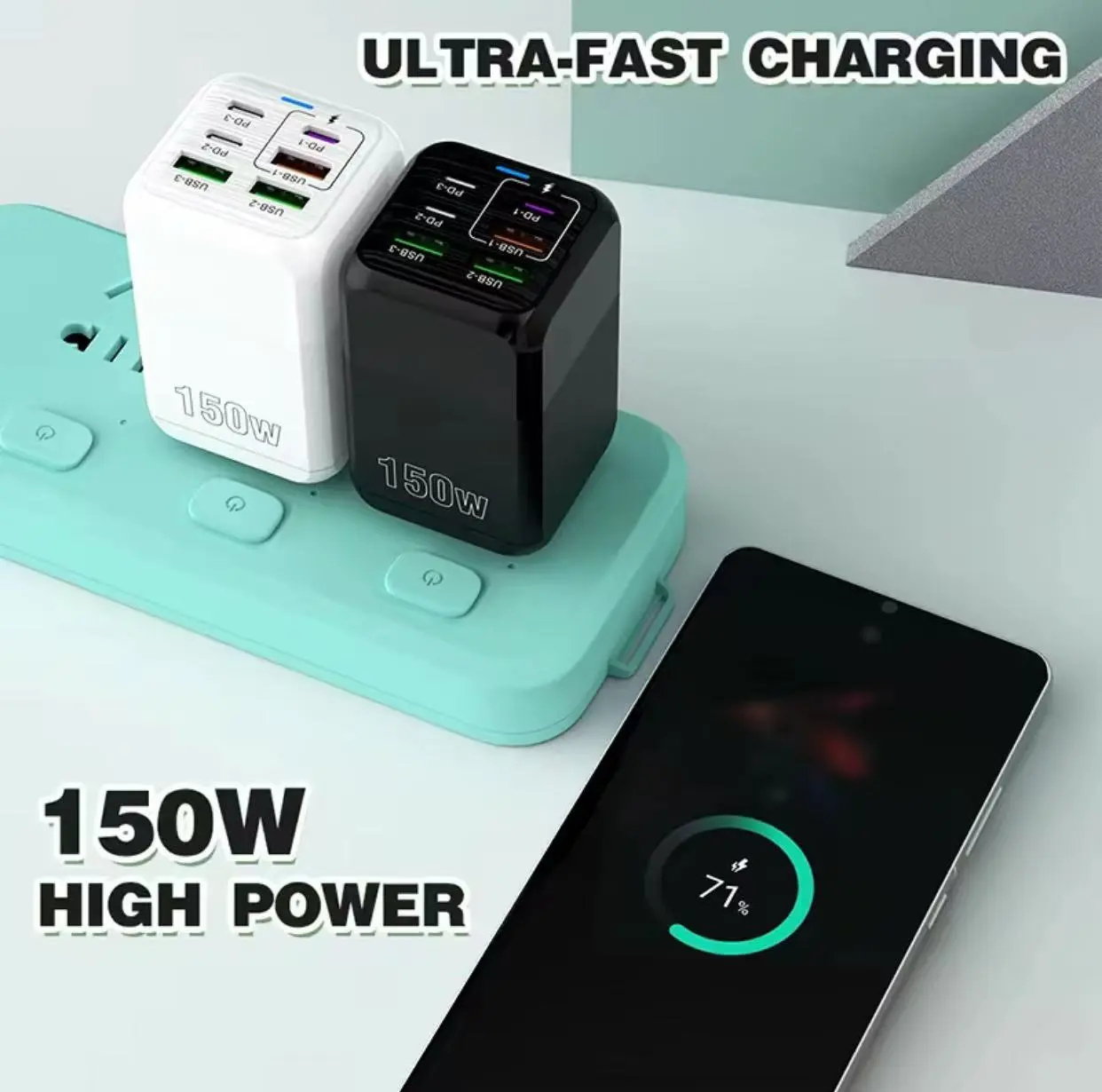 150W Super Fast Charging Charger, 6-port Fast Charging Charger, PD USB Fast Charging Head, Super Fast Charger, Suitable For iPhone, iPad, Samsung, Huawei