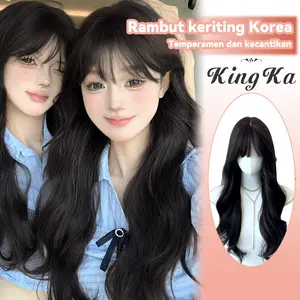 Korean Style Curly/Alami/ Panjang Poni/rambut palsu/rambut palsu wanita/rambut palsu wanita curly/wig wanita