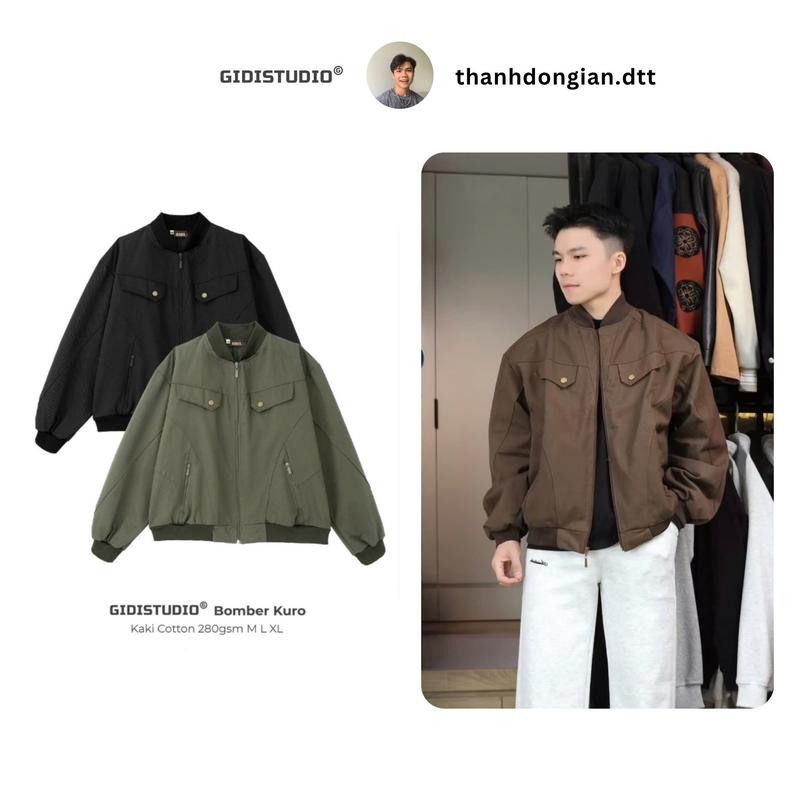 GIDI x Thành Đơn Giản _Áo khoác bomber KAKI form BOXY 2 lớp cao cấp Nam Nữ Unisex - Áo Jacket dày dặn đứng form.