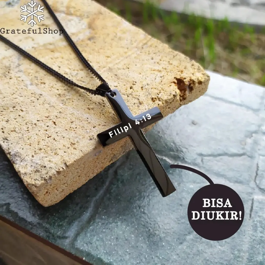 Kalung Salib Black Simple / KALUNG SALIB HITAM (stainless STEEL) + FREE POUCH bandul liontin rantai stainless Jewellery