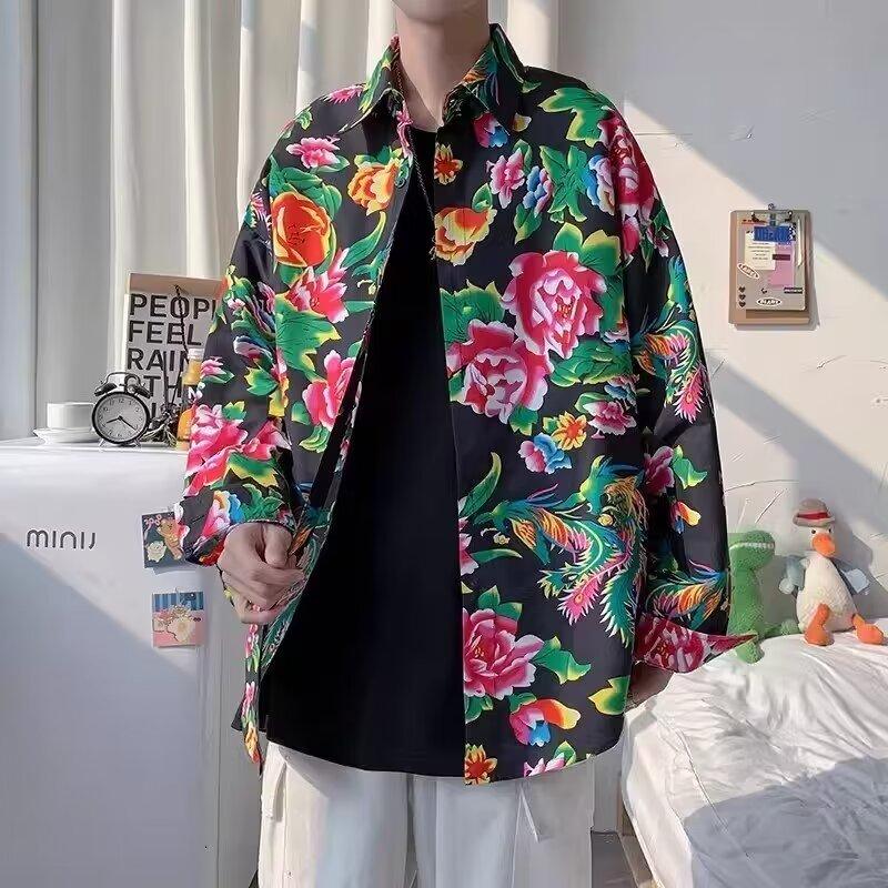 Product Introduction of Men's and Women's Neutral Chinese Style Northeast Big Flower Short-Sleeved Shirt Shirt Coat Ethnic Style Ancient Chinese Clothing Team Uniform 9