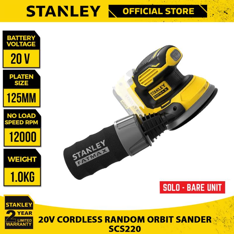 STANLEY SCS220-B1 20V Fatmax Cordless 125mm Orbital Sander / Sander ...
