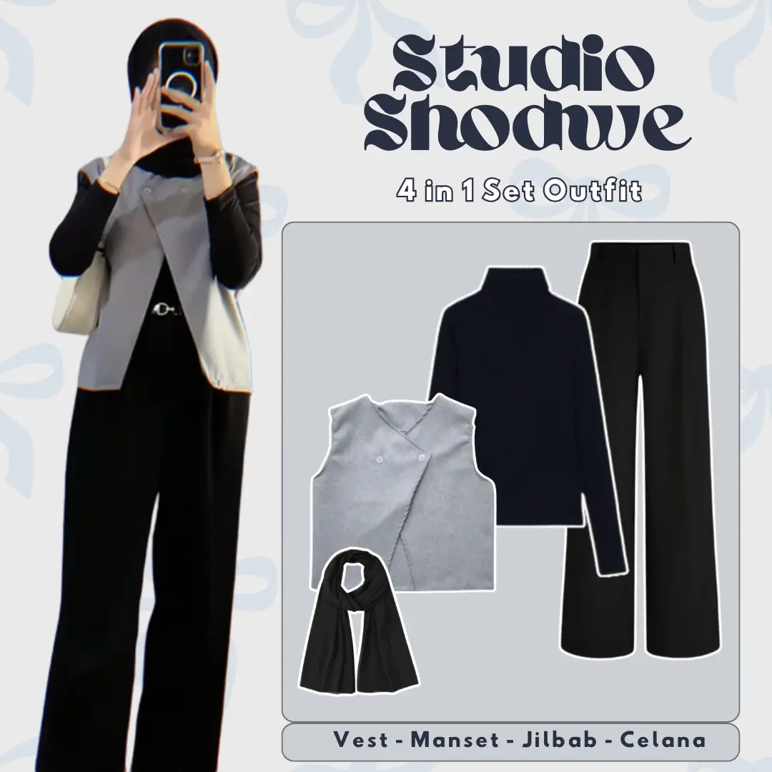 One Set 3 in 1 Outfit Wanita Kekinian ( Vest - Manset - Pashmina - Celana ) Setelan Hijab - LS108 Baju Dewasa
