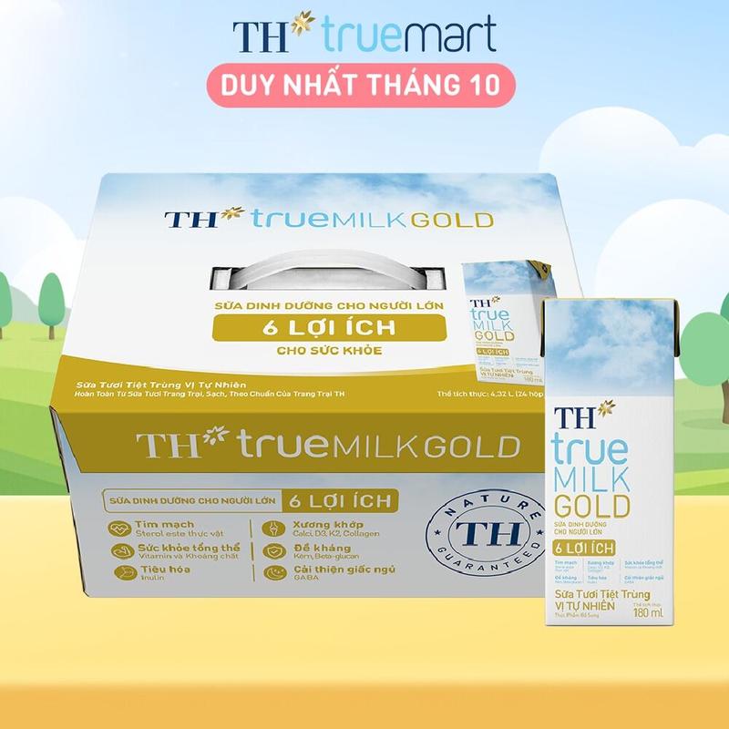 Thùng 24 hộp sữa tươi tiệt trùng vị tự nhiên TH true MILK GOLD dành cho người lớn tuổi 180ml (180ml x 24)