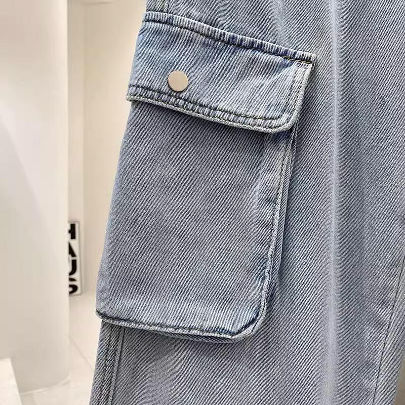 Product Introduction of Cargo Denim Biru mdua / hitam /Pasir Putih Highwaist Loose Celana Jeans Wanita Korea(realpict) 9