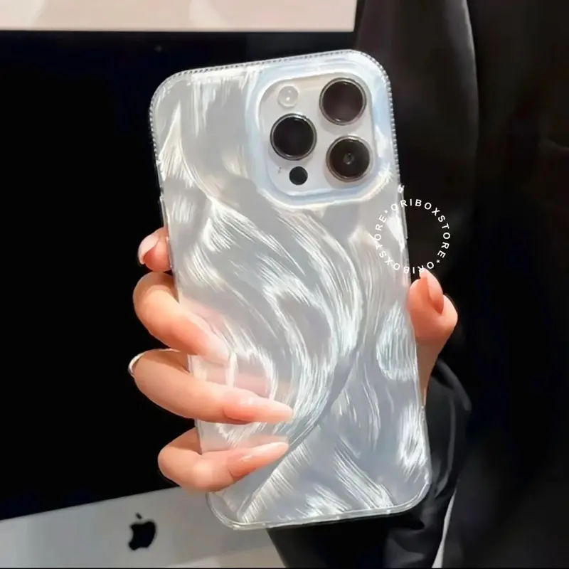 New! Silver Feather Hologram Case Iphone - Hardcase/Casing Hp Compatible For Iphone 7 8plus Se 2020 X Xr 11 12 13 14 15 16 Plus Pro Promax RCI447 1
