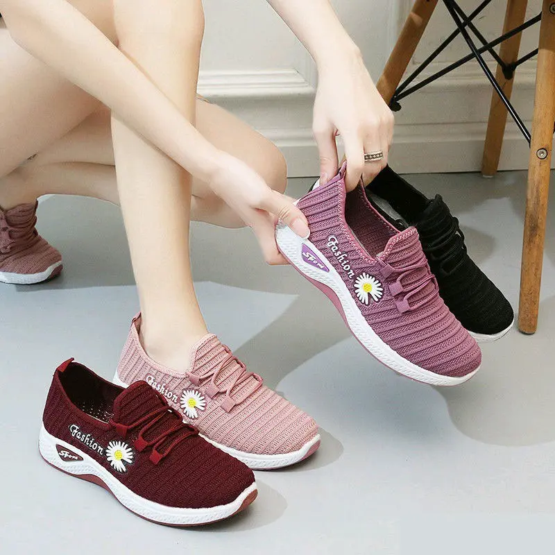 SNEAKERS SPORTY WANITA MOTIF POLOS RAJUT RUNNING SW03 / SW03N /Sepatu Sneakers sporty kanvas Karet Shoes Casual Hitam Merah 0